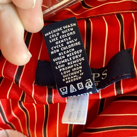 RALPH LAUREN CHAPS RED STRIPE SILKY LS BUTTON DOWN TOP DRAWSTRING PJ PANTS SET M - Picture 9 of 17